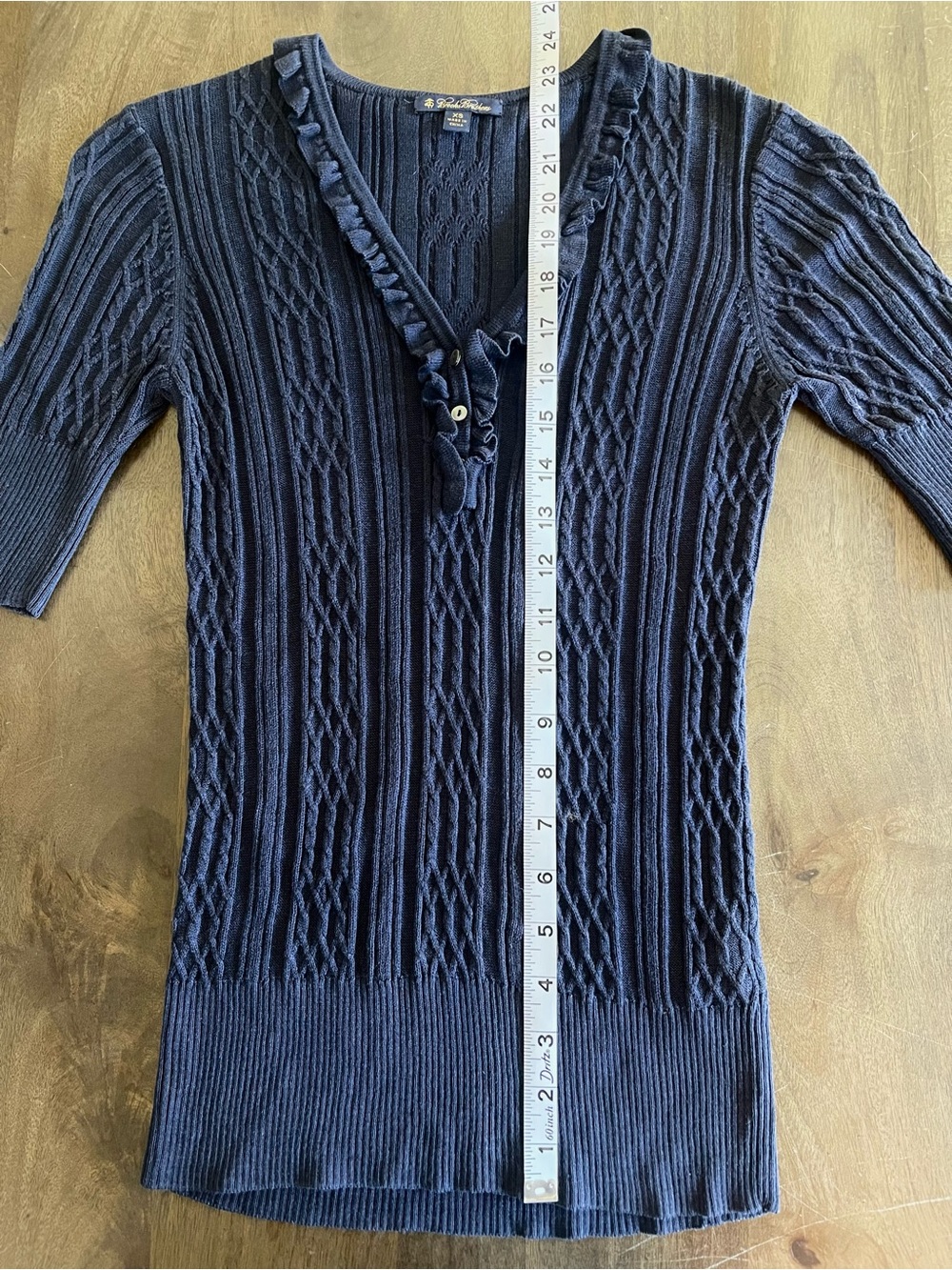 Brooks Brothers Navy Ruffle V‑Neck Knit Top - Picture 5 of 10